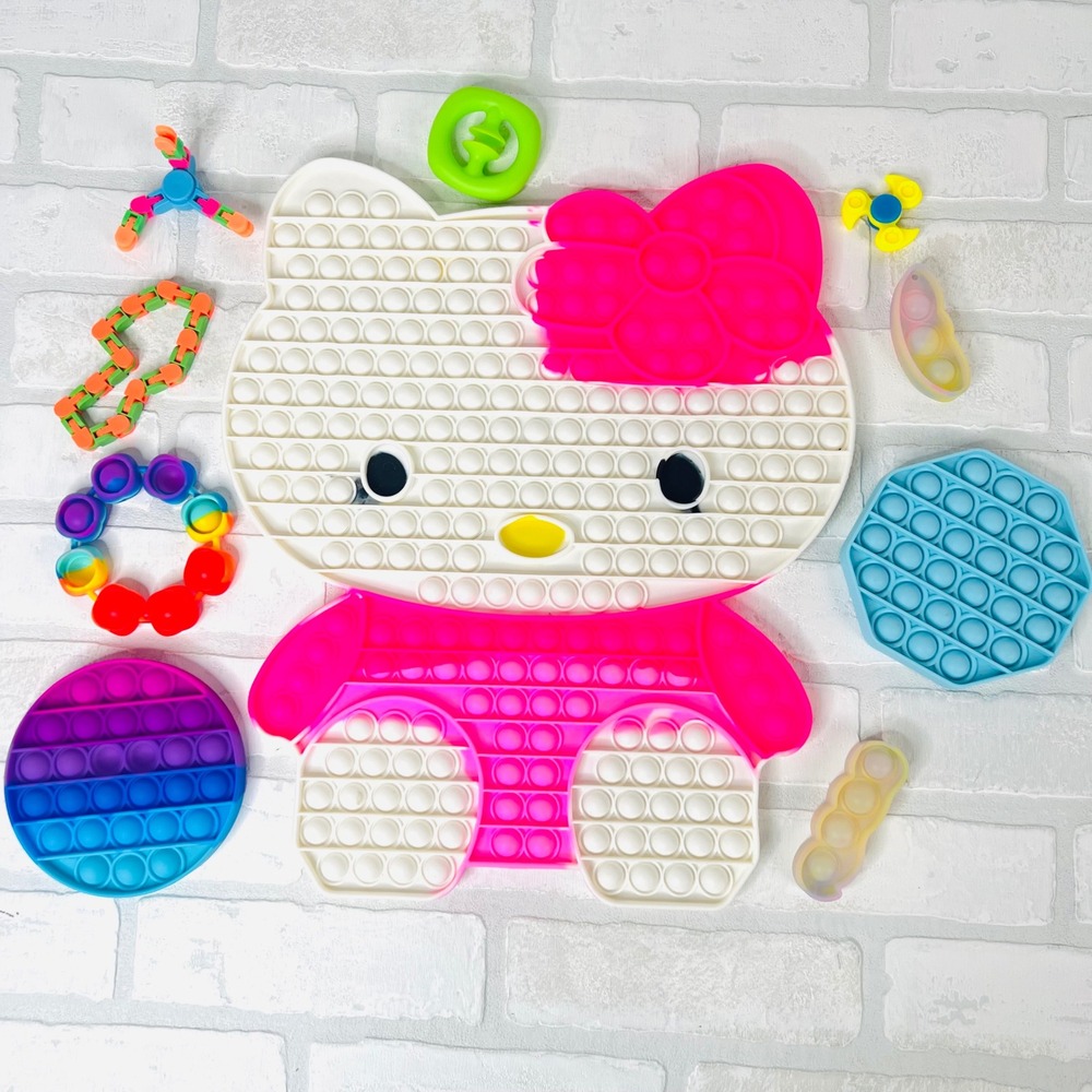 Hello Kitty Jumbo Pop It Fidget Toy Bundle Sanrio Sensory Set 10pc Pink White